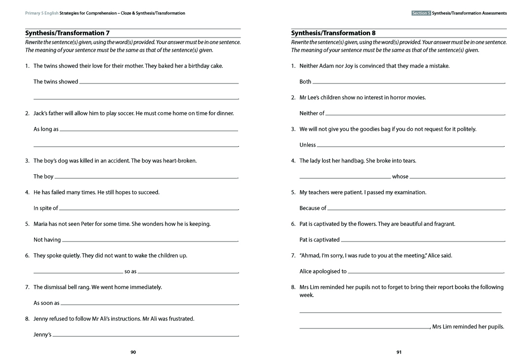 English Synthesis Worksheets