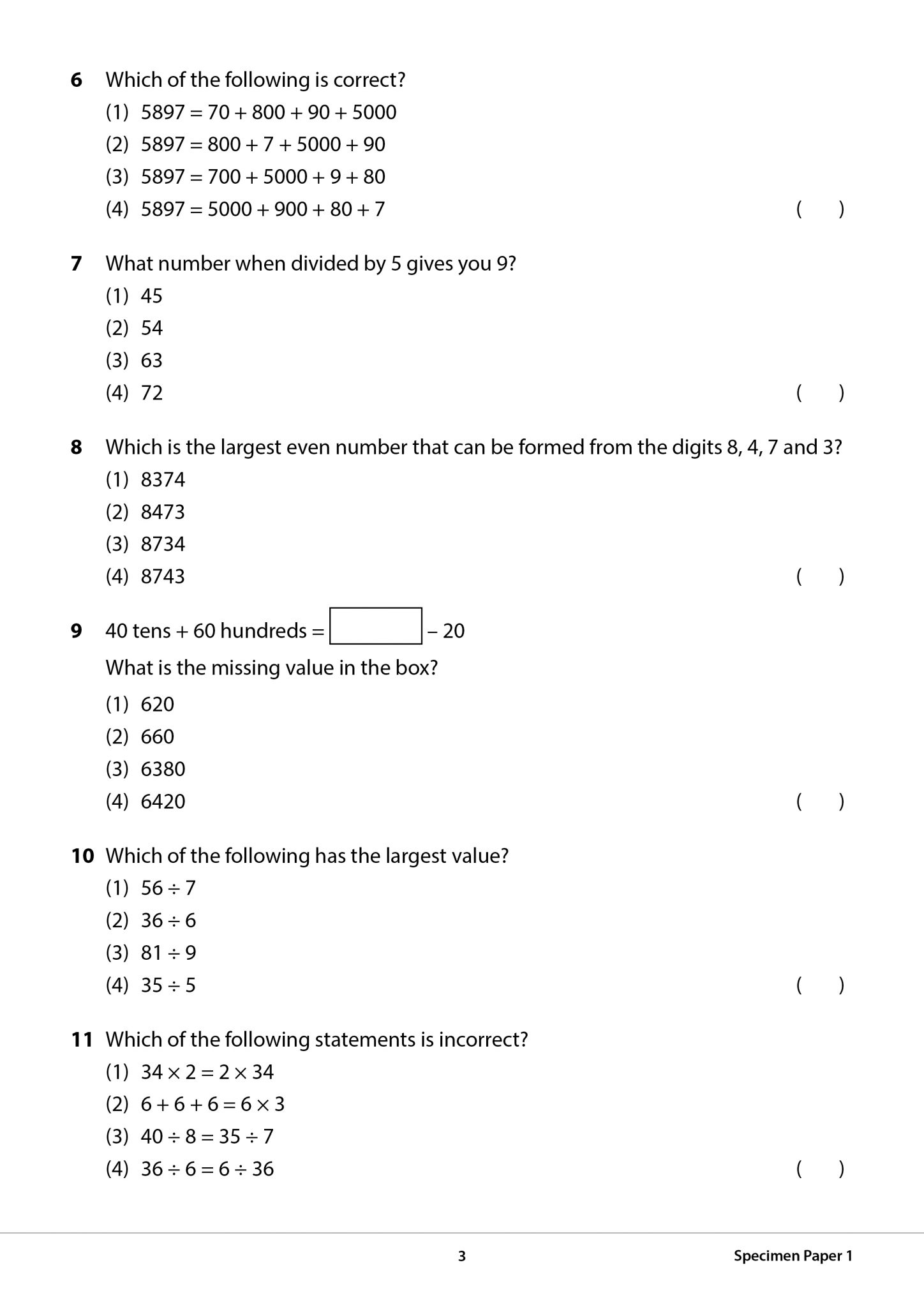 Primary 3 Math Questions Primary 3 Mathematics CA & SA Specimen Papers - CPD Singapore Education ...