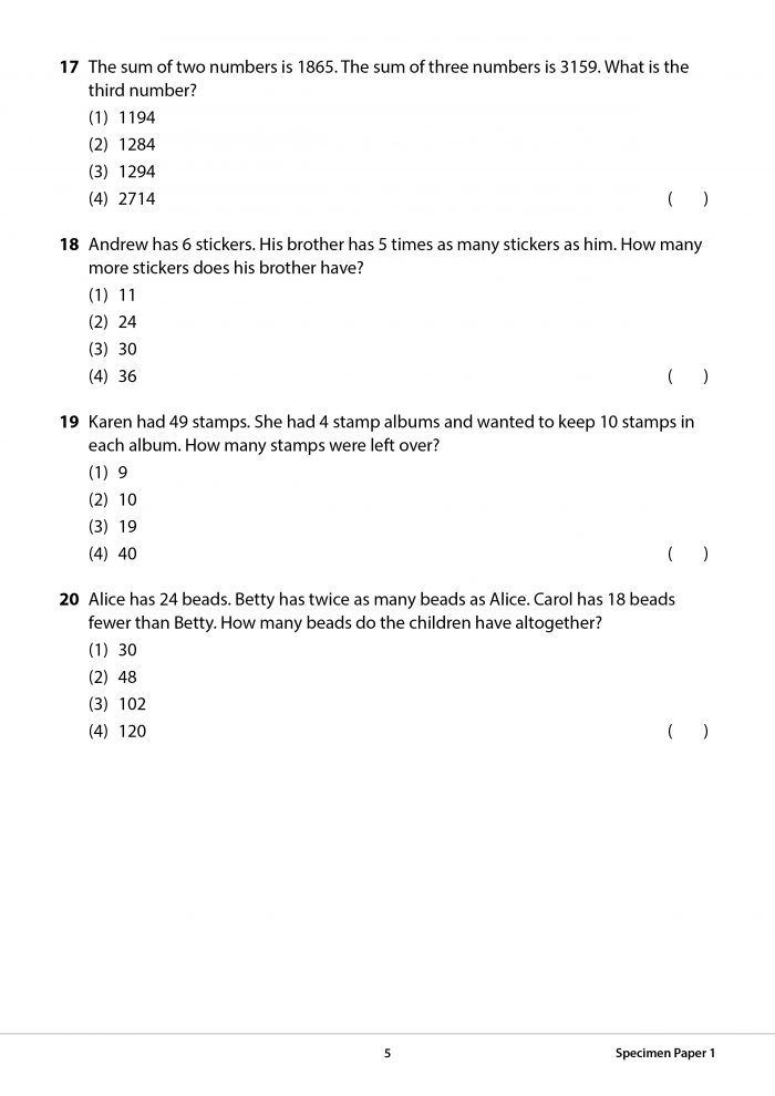 Primary 3 Mathematics CA & SA Specimen Papers - CPD Singapore Education ...