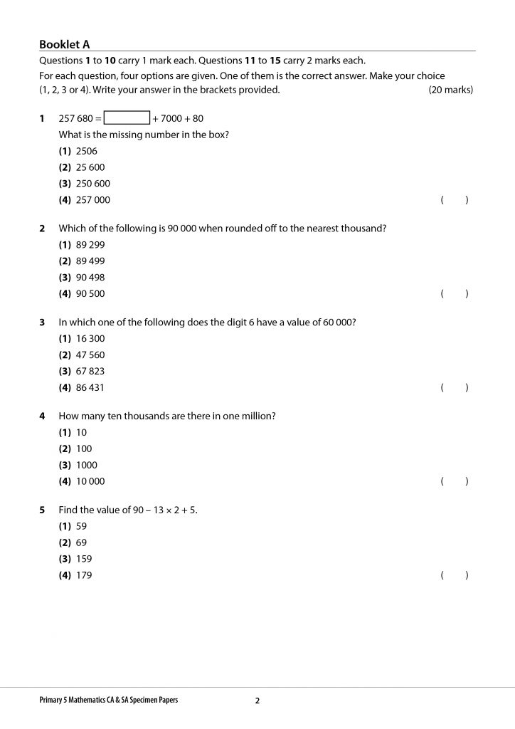 Primary 5 Mathematics CA & SA Specimen Papers - CPD Singapore Education ...