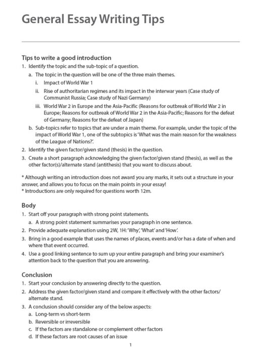 O-Level History (Pure/Elective) Essay Guide for Units 2 & 3 - CPD ...