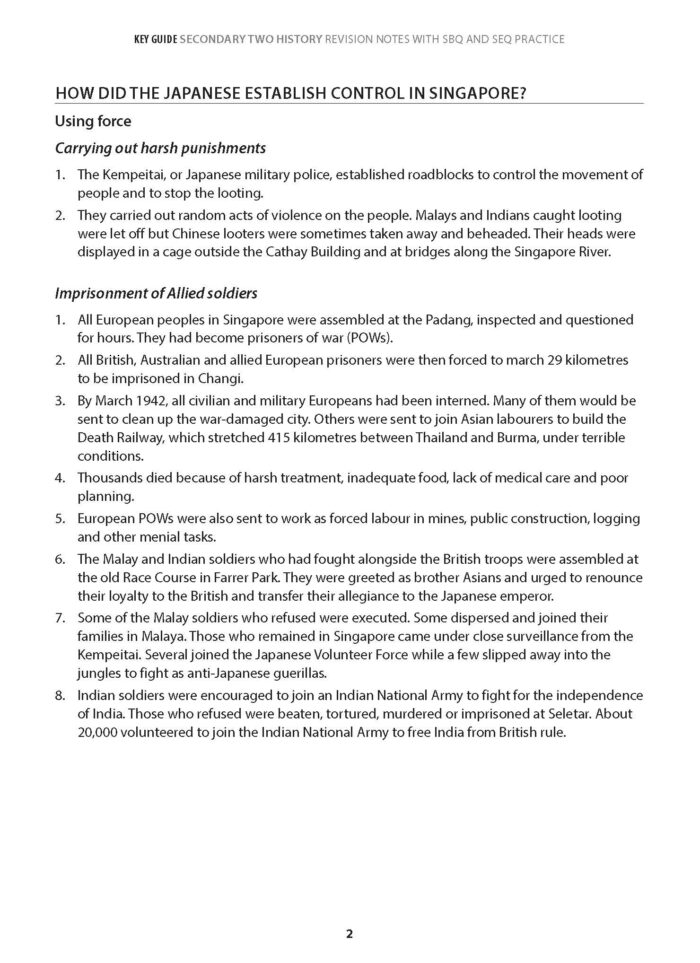 Key Guide Secondary 2 History Revision Notes with SBQ and SEQ Practice