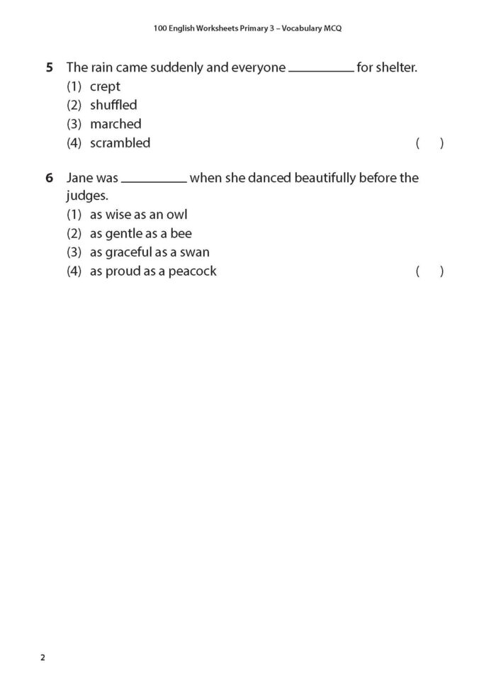 100 English Worksheets Primary 3 – Vocabulary MCQ - CPD Singapore ...