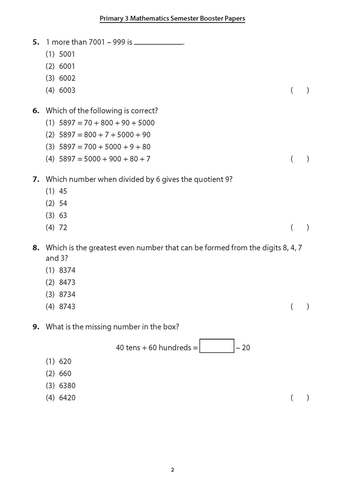 Primary 3 Mathematics Semester Booster Papers - CPD Singapore Education ...