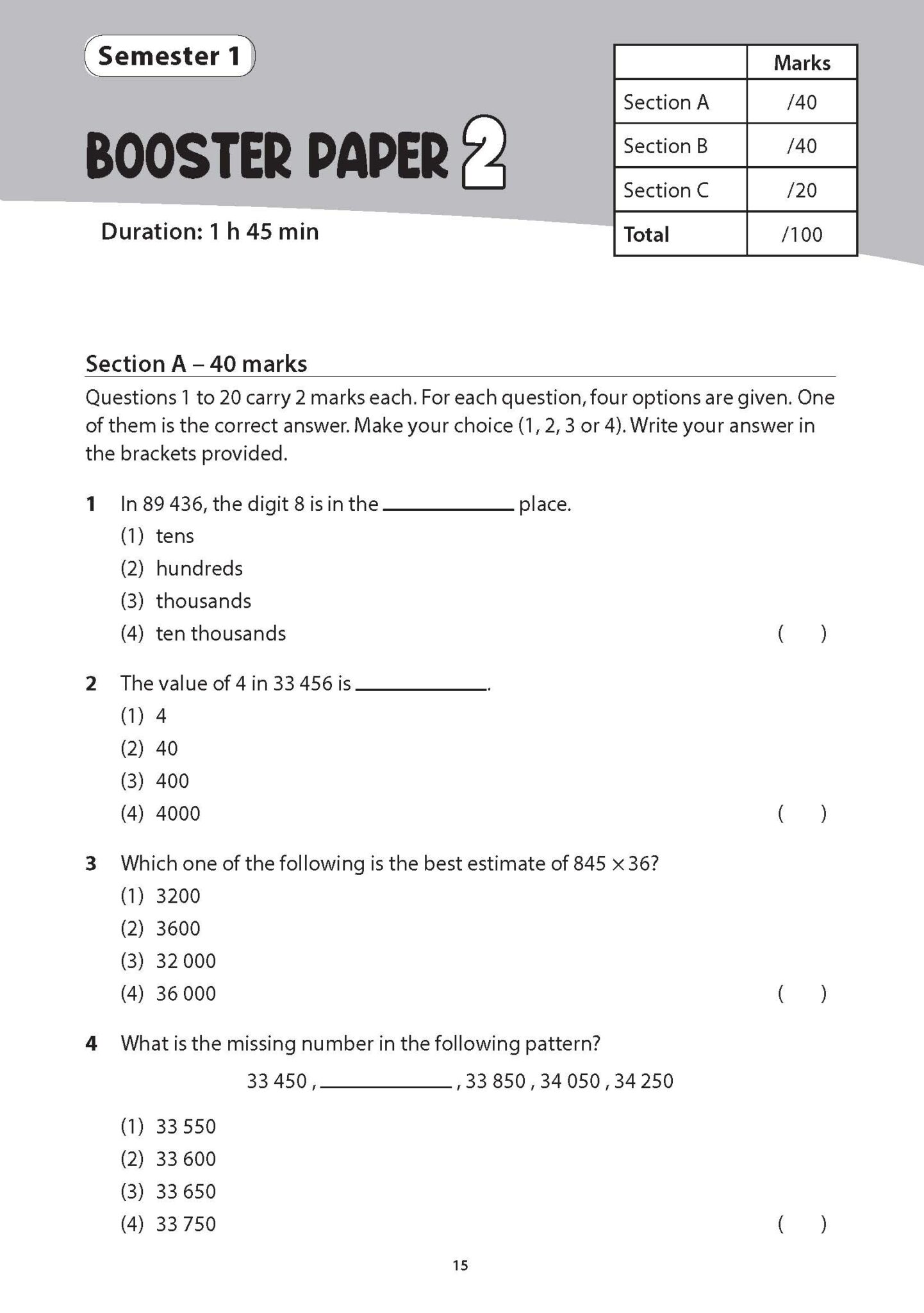Primary 4 Mathematics Semester Booster Papers - CPD Singapore Education ...