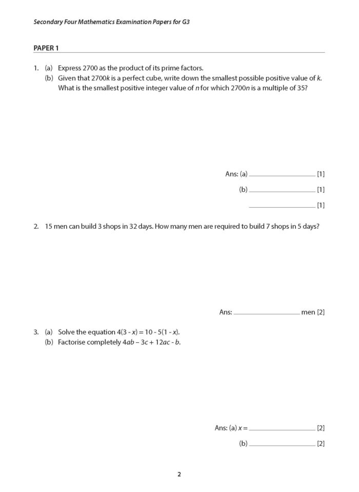Secondary 4 Mathematics Exam Papers for G3 - CPD Singapore Education ...
